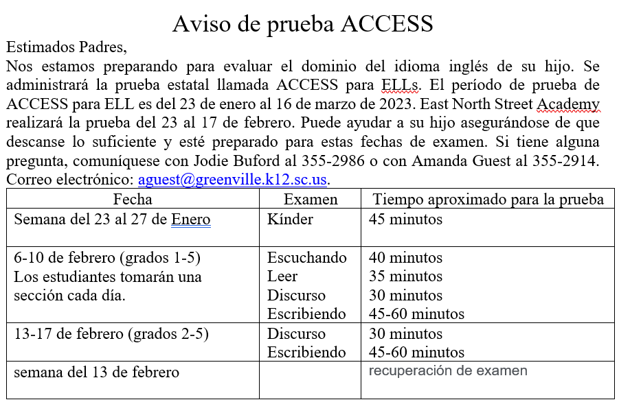 ACCESS Testing SPANISH